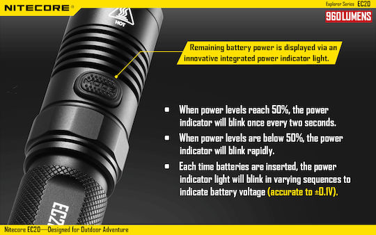 NiteCore Φακός LED IPX8 με Μέγιστη Φωτεινότητα 960lm EC20