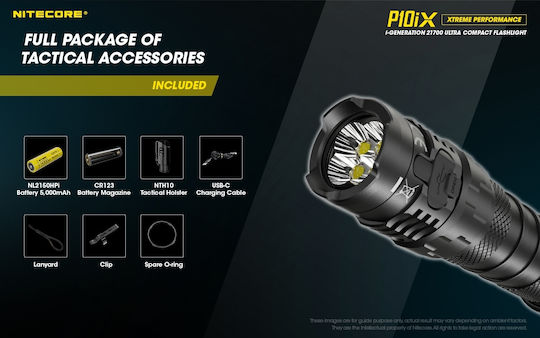 NiteCore Rechargeable Flashlight LED IP68 with Maximum Brightness 4000lm P10ix 2x CR123 Black
