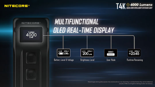 NiteCore Επαναφορτιζόμενος Φακός LED IP54 με Μέγιστη Φωτεινότητα 4000lm T4K Ενσωματωμένη
