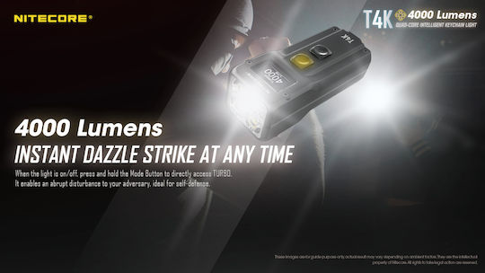 NiteCore Επαναφορτιζόμενος Φακός LED IP54 με Μέγιστη Φωτεινότητα 4000lm T4K Ενσωματωμένη
