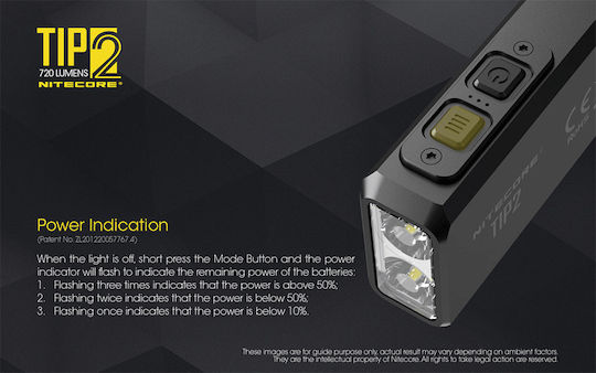 NiteCore Rechargeable Flashlight LED IP67 with Maximum Brightness 720lm TIP2 Embedded Black