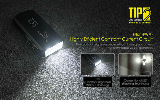 NiteCore Rechargeable Flashlight LED IP67 with Maximum Brightness 720lm TIP2 Embedded Black