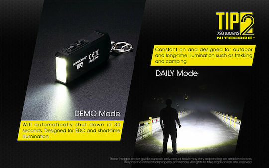 NiteCore Rechargeable Flashlight LED IP67 with Maximum Brightness 720lm TIP2 Embedded Black