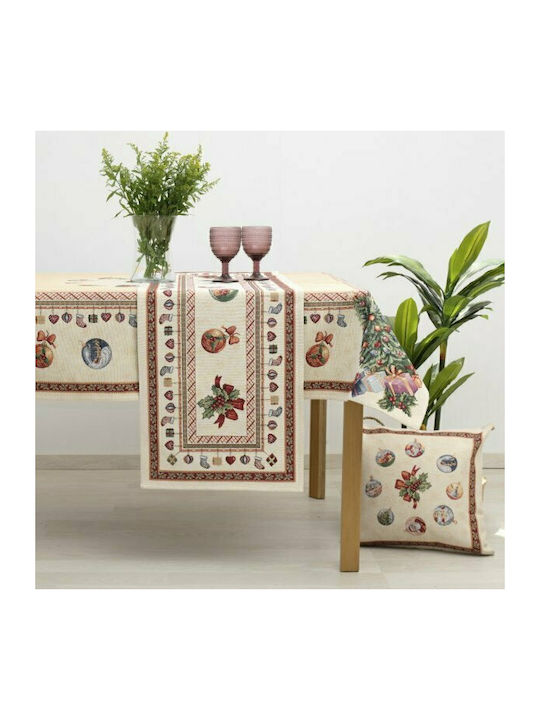 Dimeco Christmas Tablecloth Runner Fabric Beige L100xW35cm 1pcs