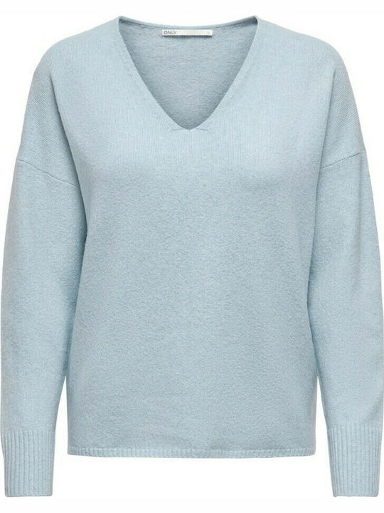 Damen Langarm Pullover mit V-Ausschnitt Blue Fog