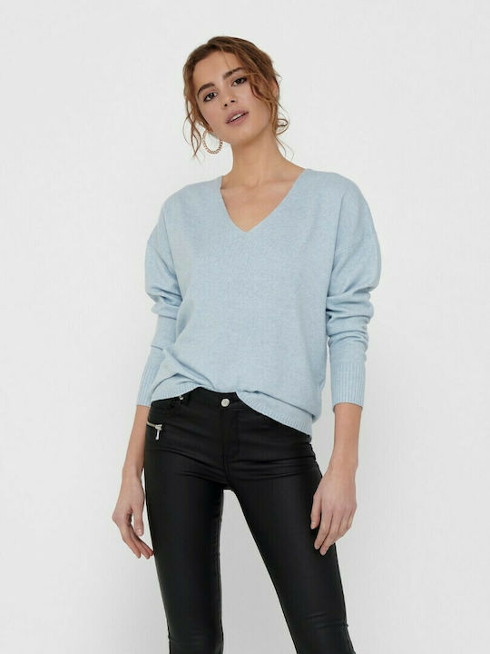 Damen Langarm Pullover mit V-Ausschnitt Blue Fog