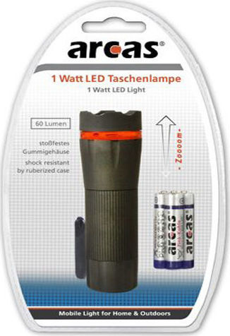 Arcas Taschenlampe LED mit maximaler Helligkeit 60lm Watt Torch Schwarz
