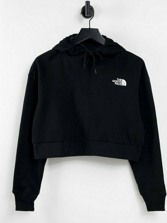 Trend Cropped Γυναικείο Φούτερ με Κουκούλα Μαύρο