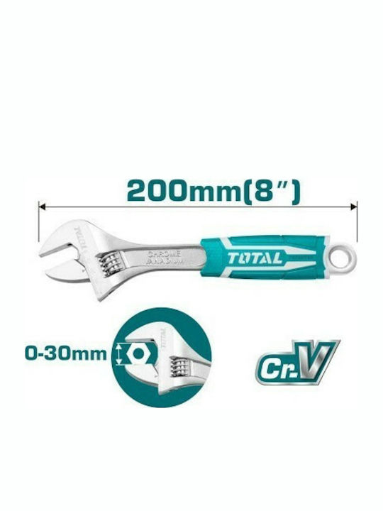 Total Γαλλικό Κλειδί Μήκους 200mm 8" με Άνοιγμα Σιαγόνων έως 30mm και Αντιολισθητική Λαβή
