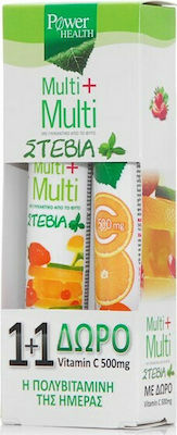 Power Health Multi + Multi with Stevia & Vitamin C Vitamin für Energie & Unterstützung des Immunsystems 500mg Orange 20 Registerkarten