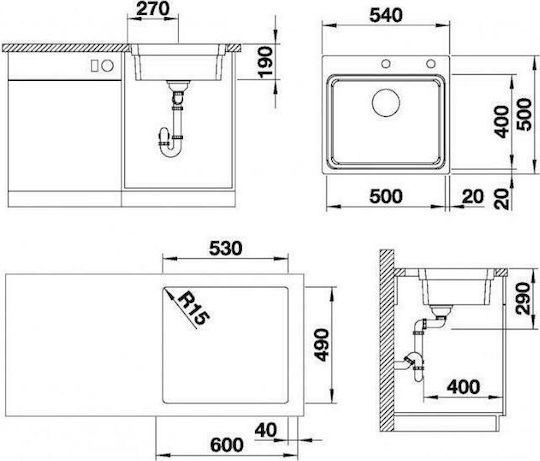 Blanco Etagon 500-IF 521840 Drop-In Sink Inox Satin W54xD44cm Silver