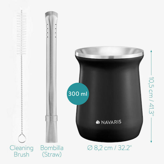 Navaris Yerba Becher Metallisch Schwarz 300ml