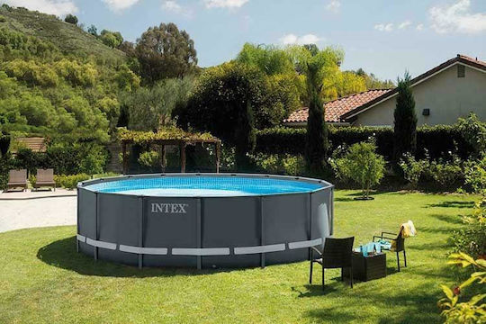 Intex Ultra Round Frame Στρογγυλή Πισίνα PVC 5700lt με Μεταλλικό Σκελετό 488x122εκ. Γκρι