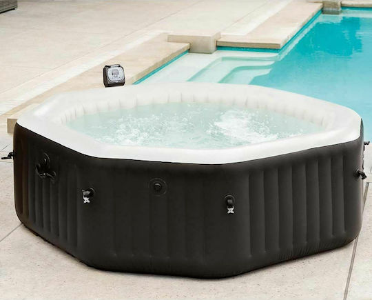 Intex Purespa Jet & Bubble Deluxe Set Στρογγυλή Πισίνα PVC 795lt Φουσκωτή με Υδρομασάζ 201x71εκ. Γκρι
