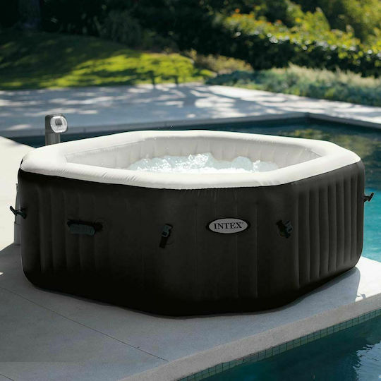 Intex Purespa Jet & Bubble Deluxe Set Στρογγυλή Πισίνα PVC 795lt Φουσκωτή με Υδρομασάζ 201x71εκ. Γκρι