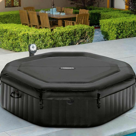 Intex Purespa Jet & Bubble Deluxe Set Στρογγυλή Πισίνα PVC 795lt Φουσκωτή με Υδρομασάζ 201x71εκ. Γκρι