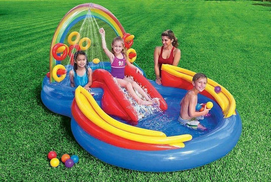 Intex Rainbow Ring Play Center Children's Round Swimming Pool 206lt Inflatable 297x135cm Light Blue