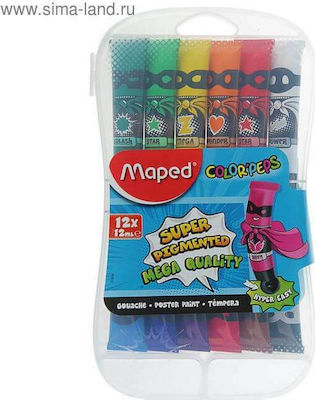 Maped Super Pigmentend Mega Quality Tempera de Pictură Multicolore în Tubular 12ml 12buc 810520