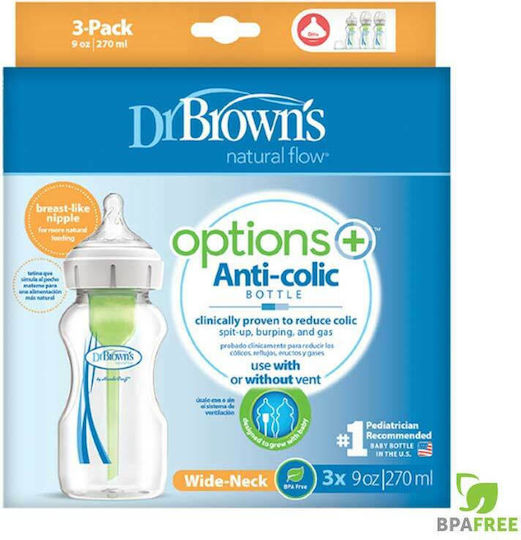 Dr. Brown's Plastic Baby Bottle Set Options Anti-Colic with Silicone Nipple for 0+, 0+ m, months 270ml 3pcs