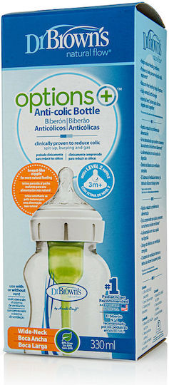 Dr. Brown's Plastic Baby Bottle Natural Flow Options Anti-Colic with Silicone Nipple for 3+ months 330ml