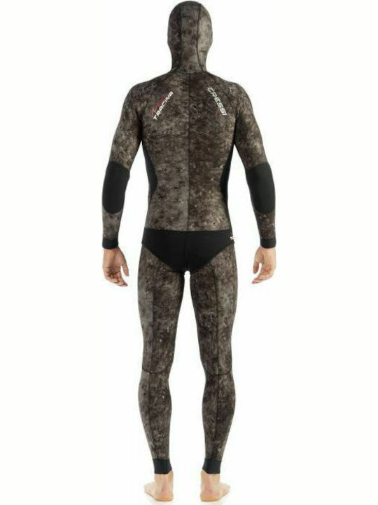 CressiSub Tracina Shaved Wetsuit Jumpsuit with Chest Pad for Speargun Camouflage Brown 7mm