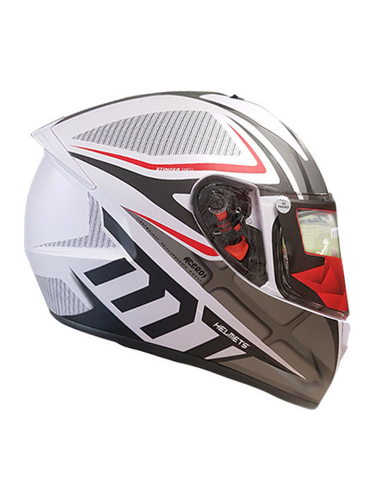 MT Stinger Acero Mat White/Grey Κράνος Μηχανής Full Face ECE 22.05 1450gr