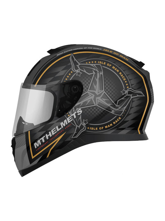 MT Thunder 3 SV Isle of Man Matt Black/Gold Motorcycle Helmet Full Face ECE 22.05 1550gr with Sunvisor MTH000KRA245