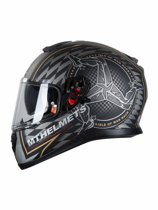 MT Thunder 3 SV Isle of Man Matt Black/Gold Motorcycle Helmet Full Face ECE 22.05 1550gr with Sunvisor MTH000KRA245