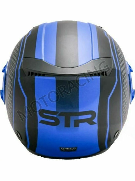 STR Tron Черно мат-синьо Мотоциклетна каска Джет ECE 22.05 1100гр с Sunvisor