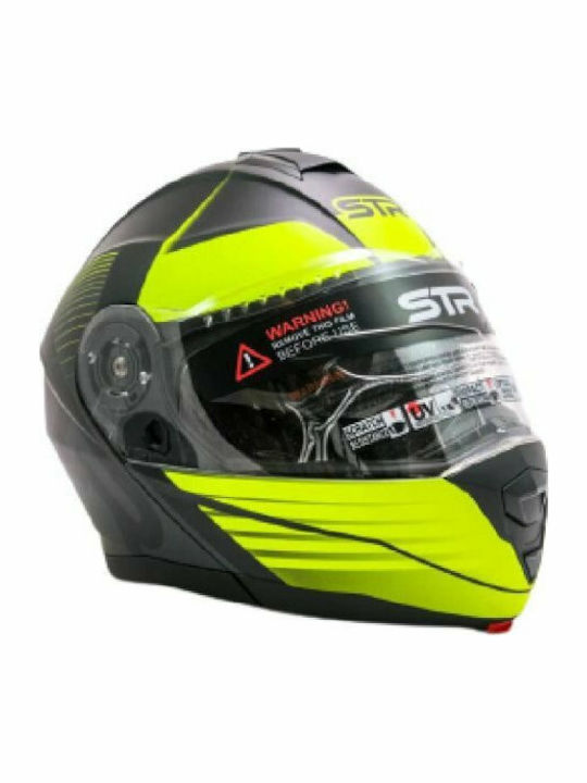 STR Misano Flip-Up Helmet 1580gr Black Matt-Yellow Fluo