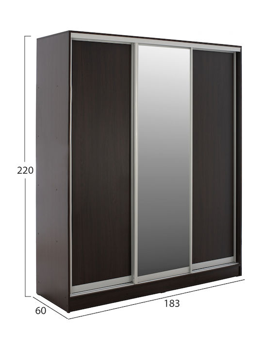 Dreifachtür Kleiderschrank Schieben ADLER mit Spiegel Wenge 183x60x220cm