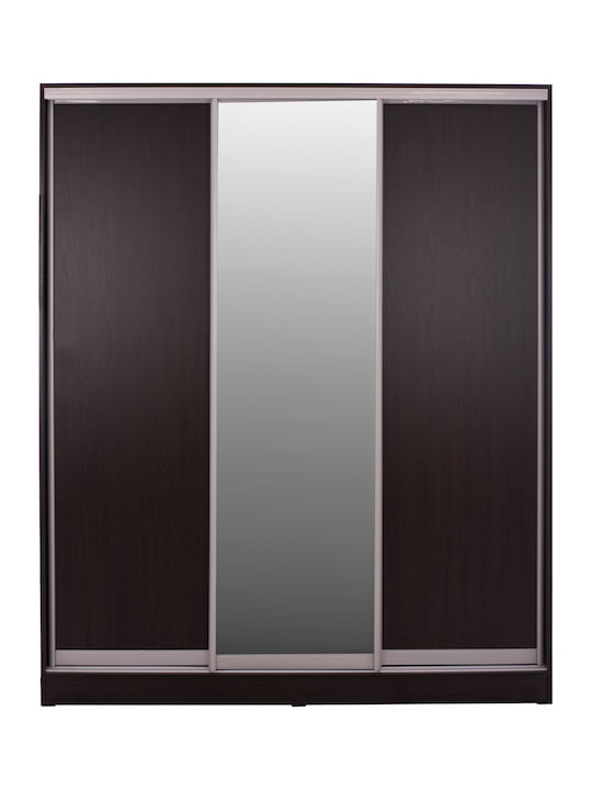 Triple-Leaf Door Sliding Wardrobe with Mirror Wenge 183x60x220cm