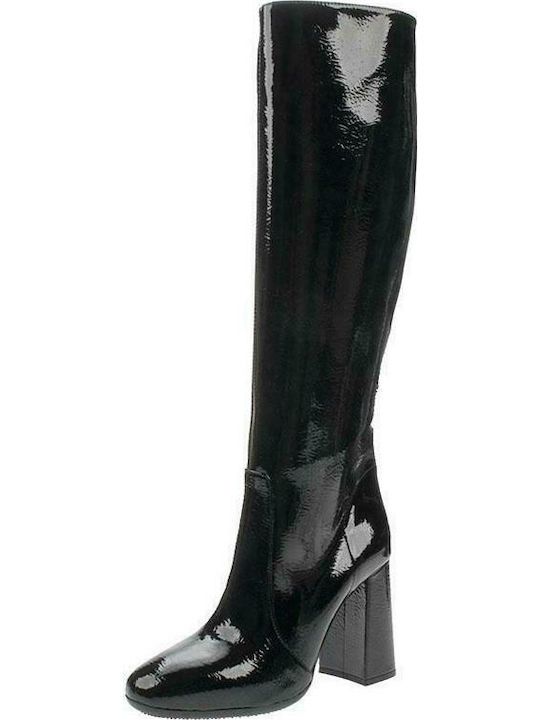 Damenstiefel aus Lackleder mit hohem Absatz Schwarz