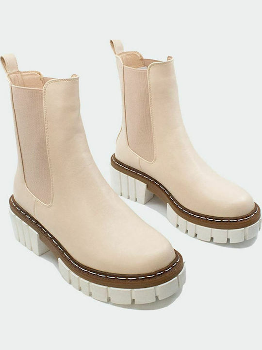 Women's Chelsea Boots with Medium Heel Nude