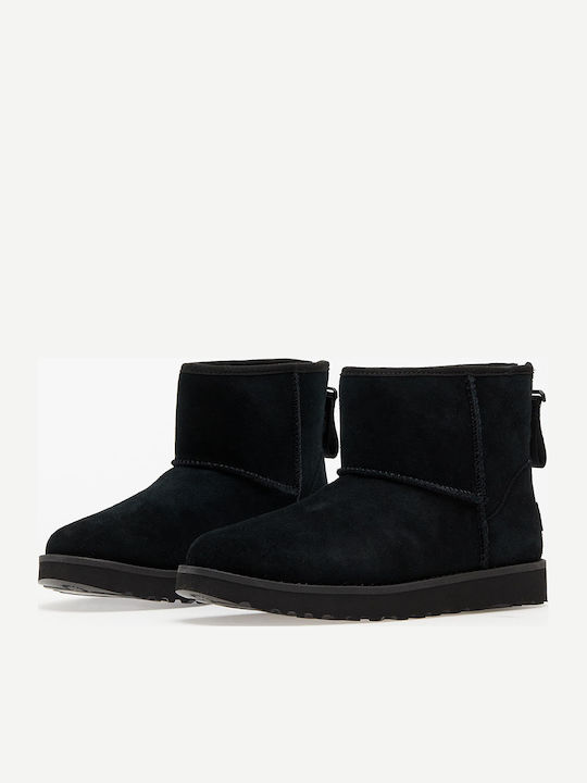Classic Mini Logo Suede Women's Ankle Boots with Fur Black