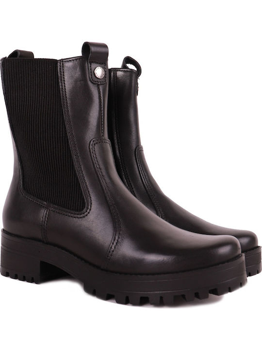 Leather Women's Chelsea Boots with Medium Heel Black