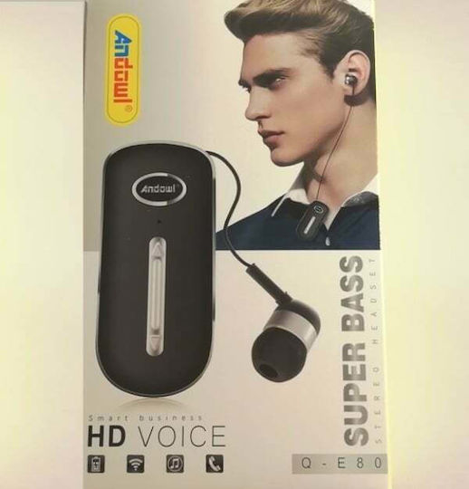 Andowl Q-E80 In-ear Bluetooth Handsfree Ακουστικό Πέτου Μαύρο