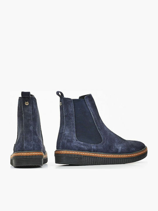 Mancose Suede Γυναικεία Chelsea Μποτάκια Navy Μπλε