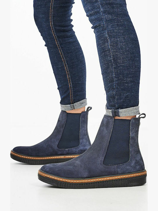 Mancose Suede Γυναικεία Chelsea Μποτάκια Navy Μπλε