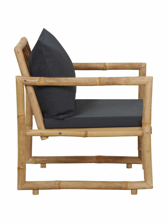Outdoor Chair Bamboo Brown with Cushion 2pcs 60.5x65x71.5cm