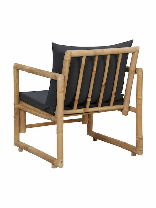 Outdoor Chair Bamboo Brown with Cushion 2pcs 60.5x65x71.5cm