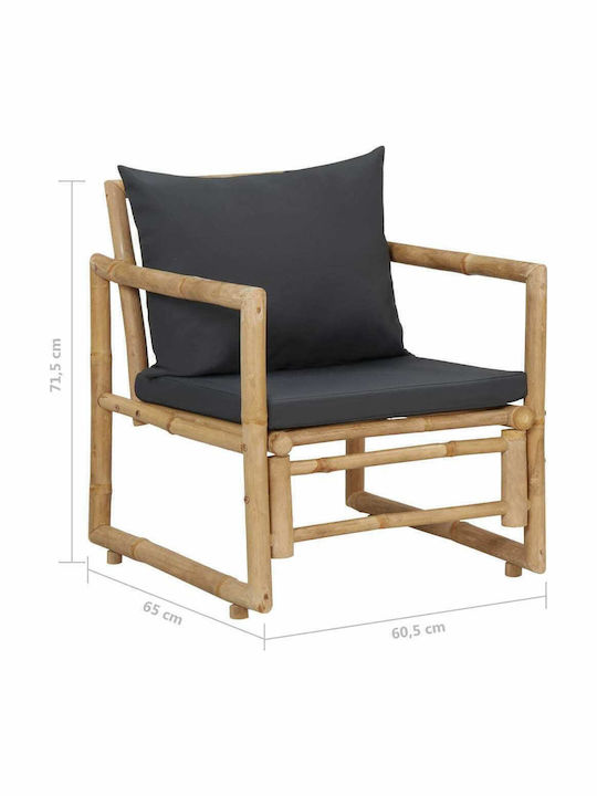 Outdoor Chair Bamboo Brown with Cushion 2pcs 60.5x65x71.5cm