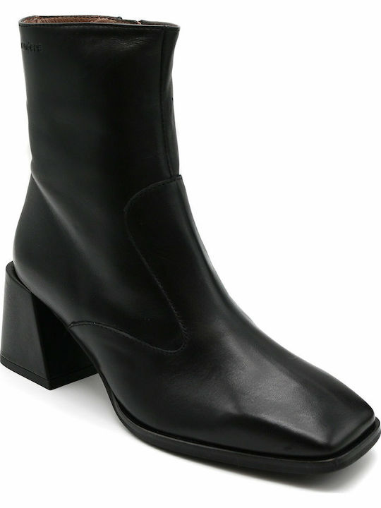 Leather Women's Ankle Boots with Medium Heel Black