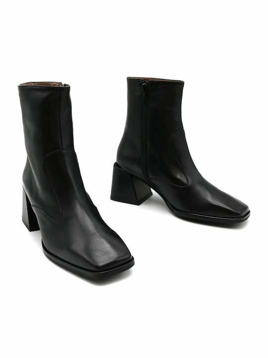 Leather Women's Ankle Boots with Medium Heel Black