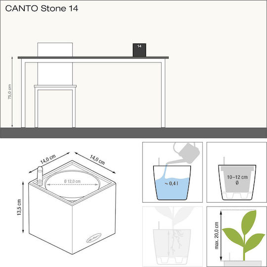 Lechuza Canto Stone Selbstbewässernd Topf Kunststoff Stone 14x14x13.5cm.