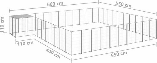 vidaXL Dog Park 31.46 sq.m. Made of Metal in Silver Colour 660 x 550 x 110 cm