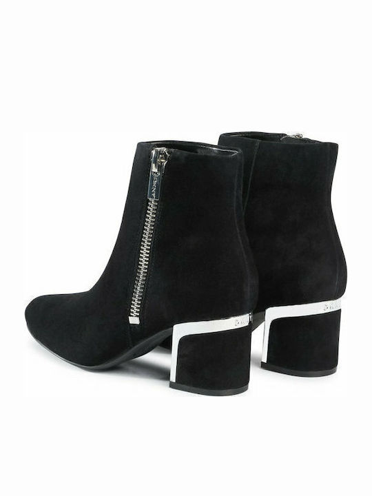 Crosbi Suede Γυναικεία Μποτάκια Αστραγάλου με Μεσαίο Τακούνι Μαύρα