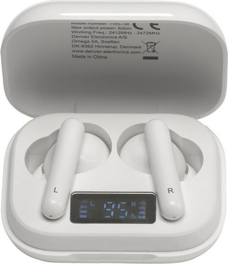 Denver TWE-38 In-ear Bluetooth Handsfree Căști cu Carcasă de Încărcare Alb