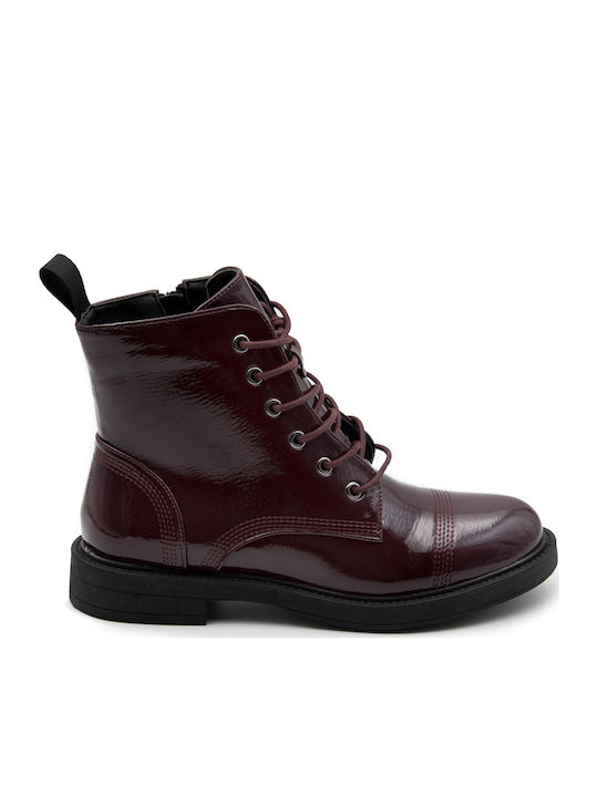 Verde 28-0003260 Women's Patent Leather Ankle Boots Burgundy