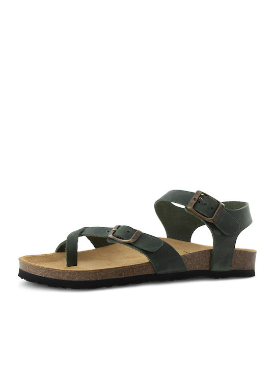 Leder Flache Sandalen für Damen Anatomisch mit Riemen in Schwarz Farbe